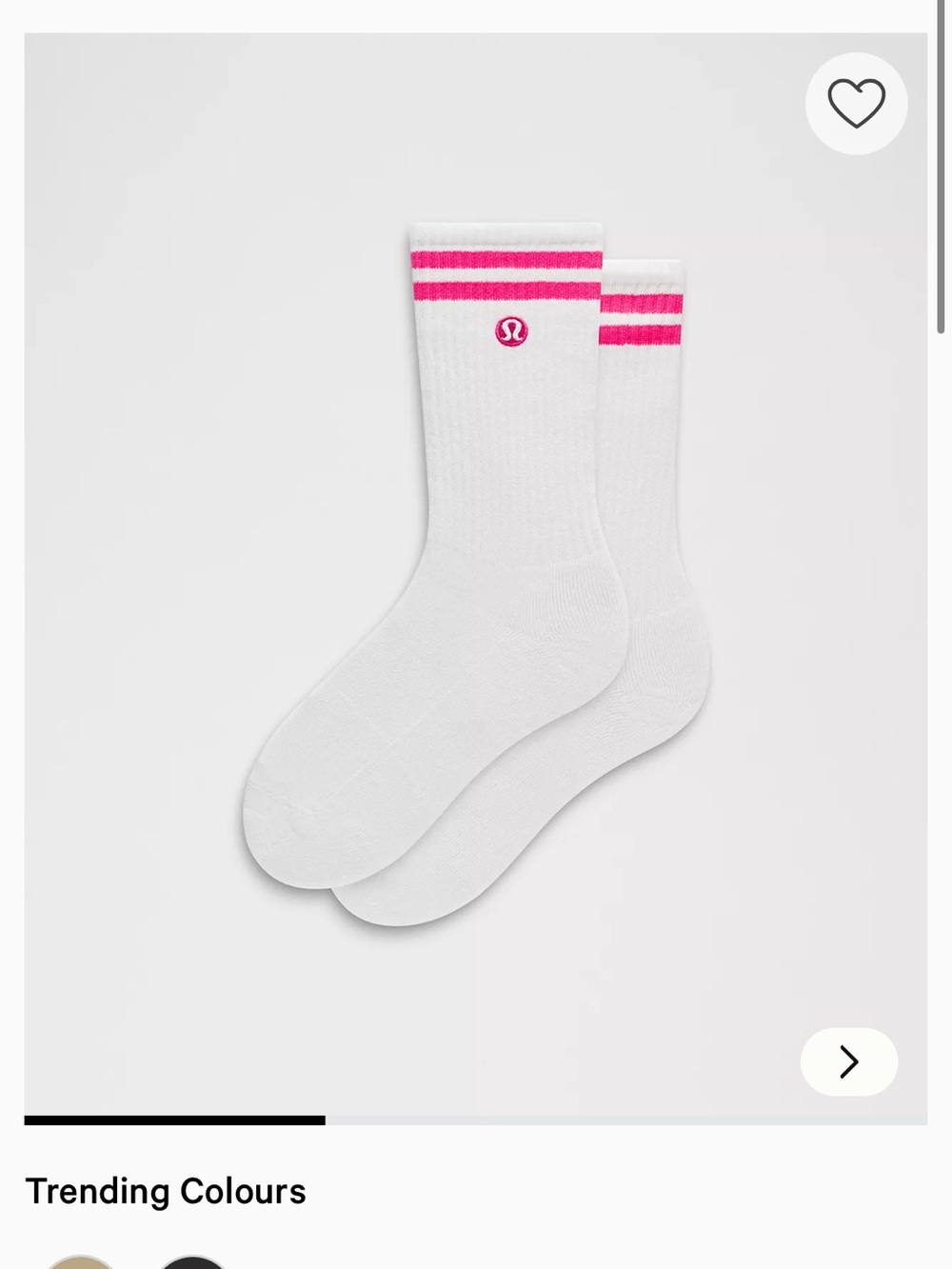 lululemon White Crew Socks with Pink Stripes